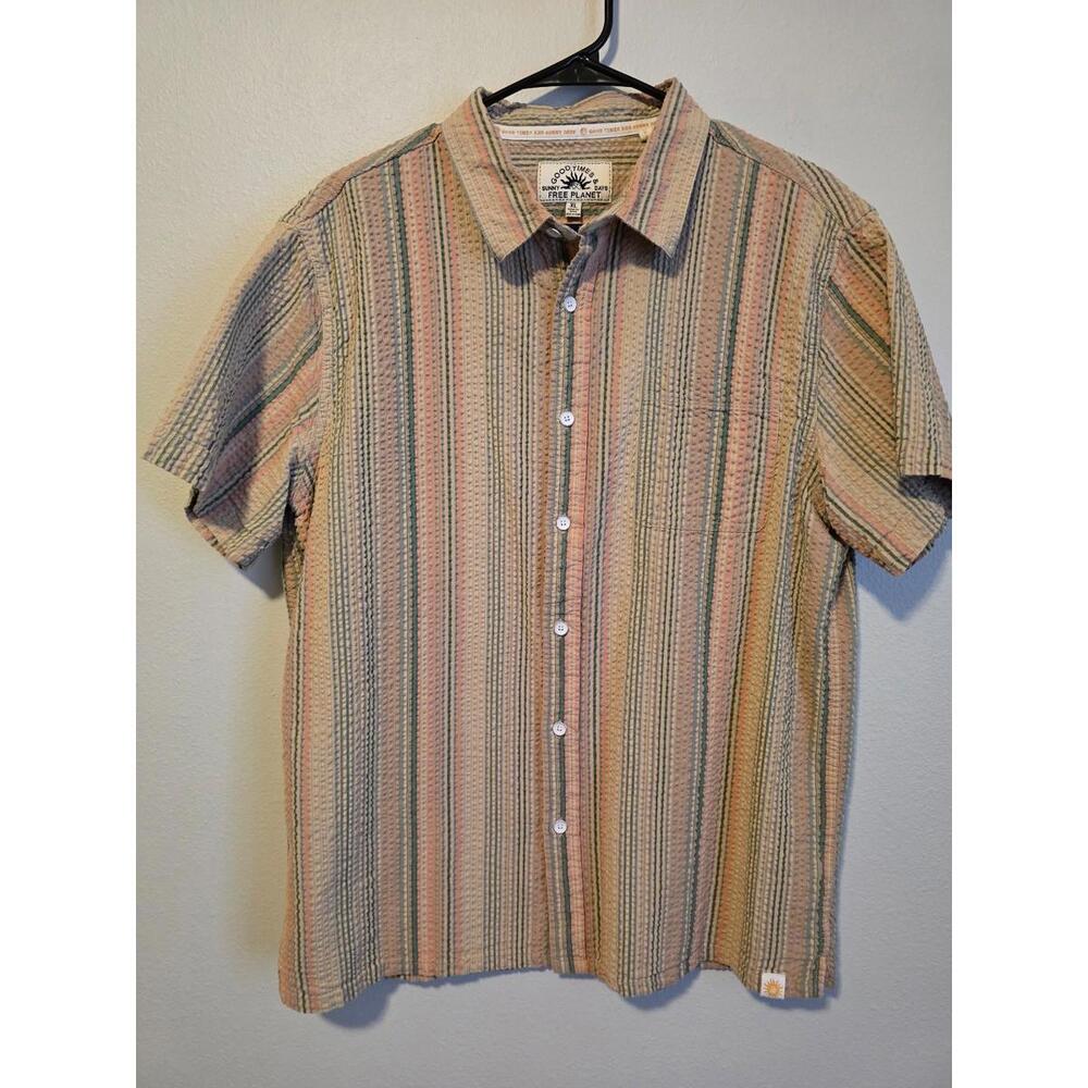 Free Planet Multicolor Stripe Polo Short Sleeve Textured Button Down (XL)